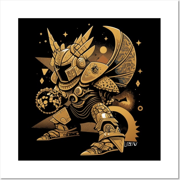 metal dragon knight ecopop in gold pattern suit Wall Art by jorge_lebeau